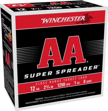 Winchester AA Super Spreader 12 Gauge sporting clays target load ammunition box, 25 rounds.