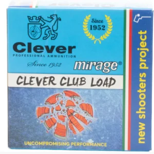 Clever Club Load 12 Gauge shotgun ammunition box with clay target background